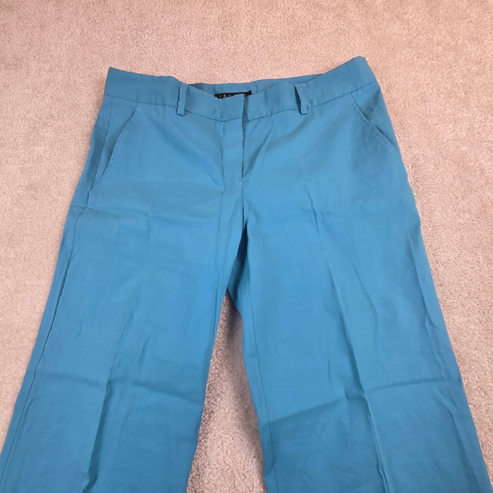Theory Womens Turquoise Blue Linen Blend Wide Leg Trousers Pants Size 10